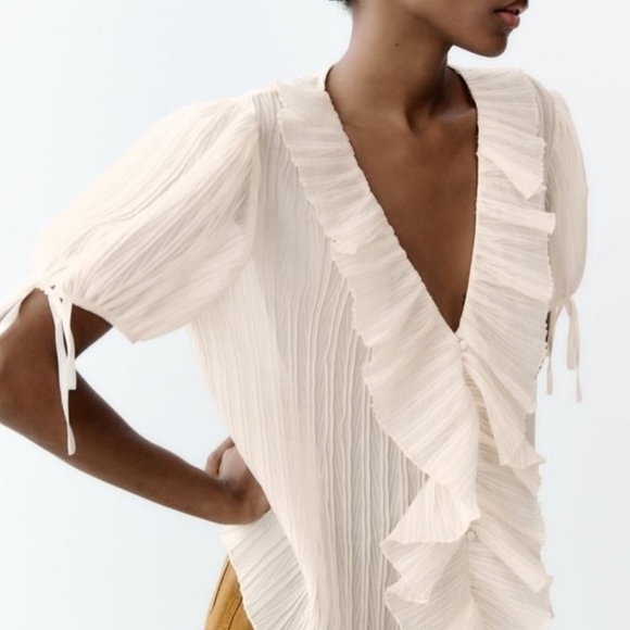 Zara Tops - New Zara Plisse Cream Blouse